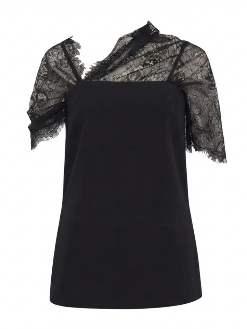 Prada Fall 2019 Runway Black Asymmetric Lace-Trimmed Tunic Top